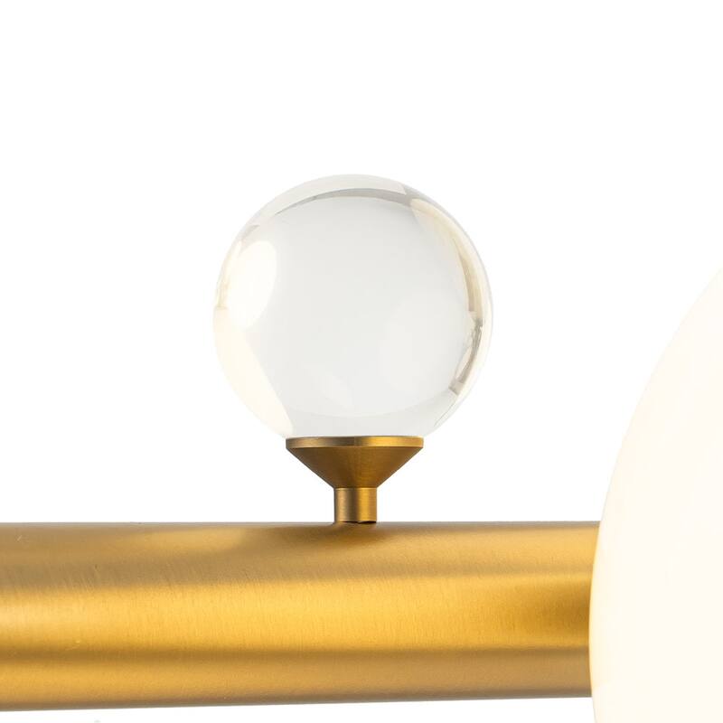 Mid-Century Luxe Milky Glass Globe Linear Chandelier Crystal Accents