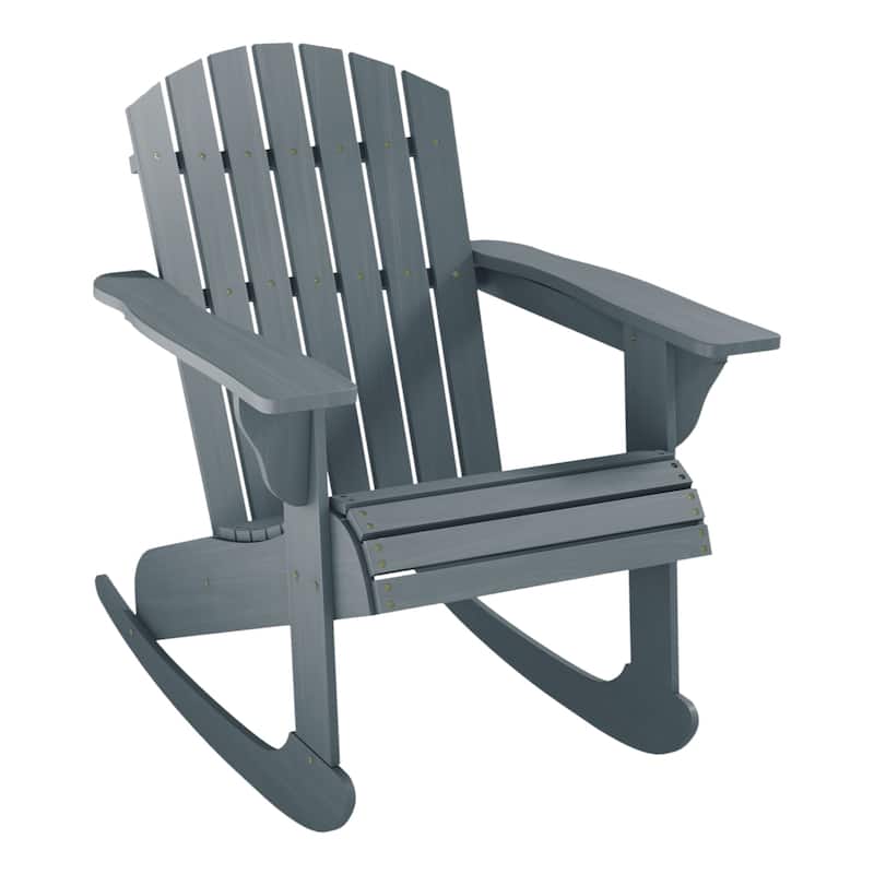 Outdoor Wooden Rocking Chair with Ergonomic Backrest and Slatted Design for Garden and Backyard Seating - Grey