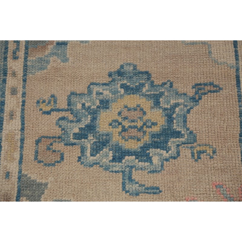 Hand Knotted Oriental 100% Wool Carpet Transitional Floral Beige & Ivories Oushak Runner Rug - 13' 2'' X 3' 2''