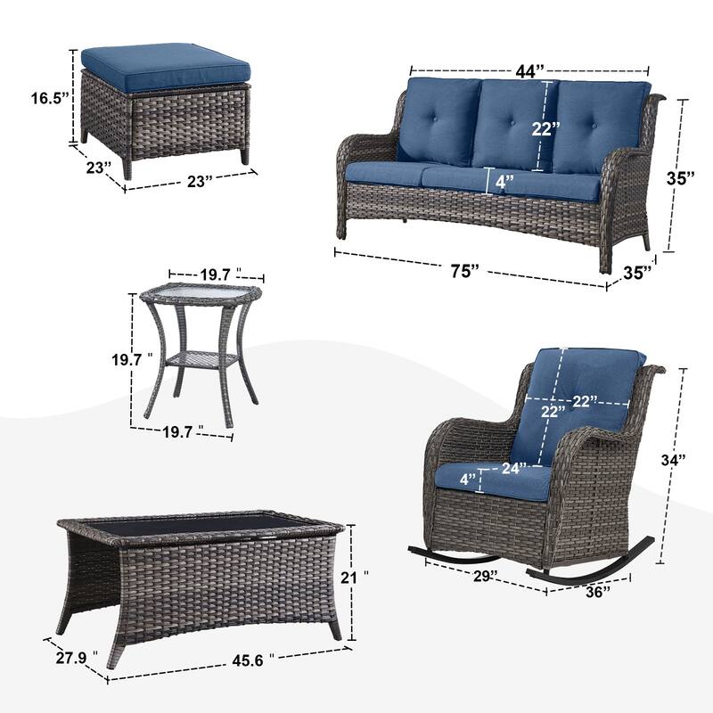 Gymojoy 7-Piece Outdoor Wicker Patio Furniture with 3 Seat Sofa, Rattan Coversation Set with Water Resistant Thick Cushions