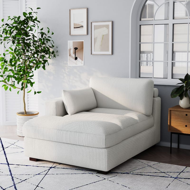 Oversize Corduroy Chaise Lounge Modular Sectional Sofa with Pillow