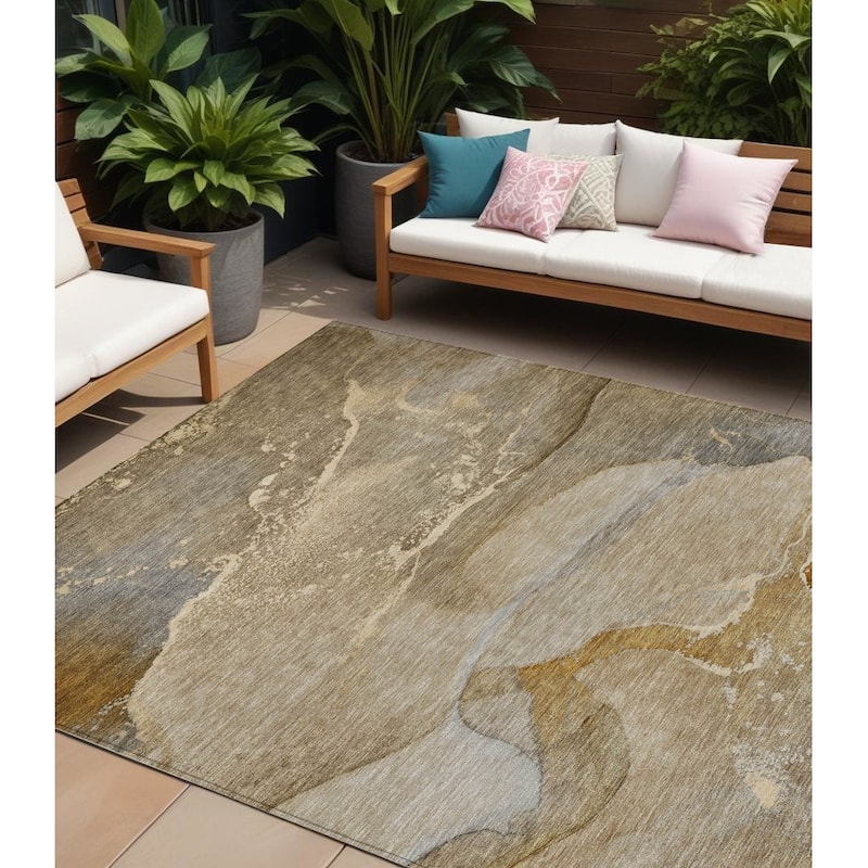 Nane Unique Abstract Weather Resistant Timeless Fusion Runner Outdoor Rug - 10' X 14' - Multi