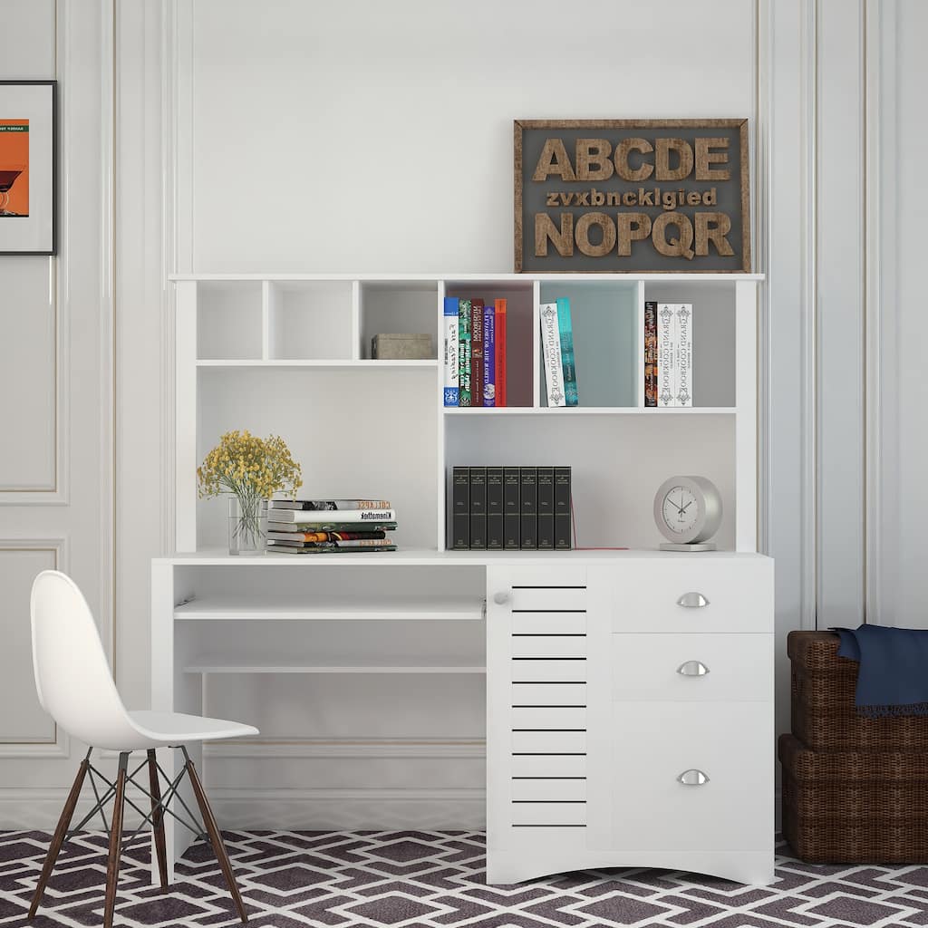 Home Office Computer Desk with Hutch, Antiqued finish