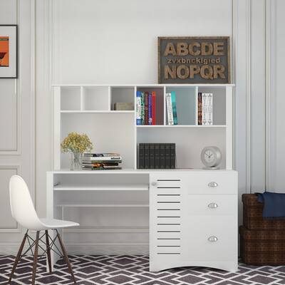Multifunctional Home Office Computer Desk with Storage Compartments Executive Desk with 2 Open Shelves and 3 Large Drawers