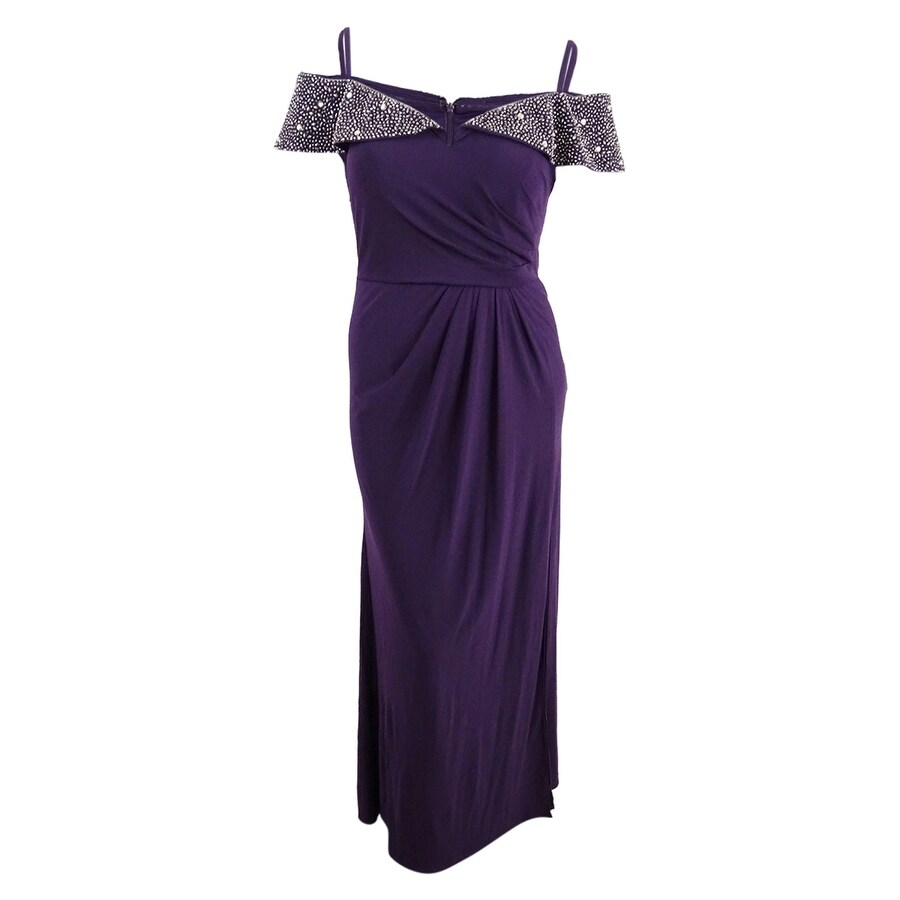 xscape embellished off the shoulder gown