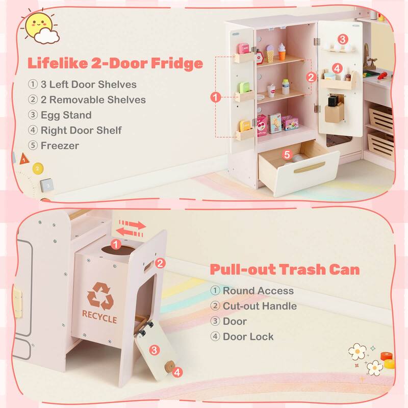 Costway Corner Play Kitchen with Lights & Sounds Wooden Toy Kitchen - See Details