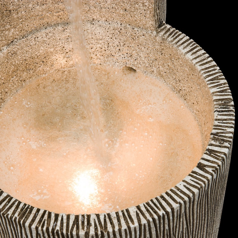 Alpine Corporation 41 Outdoor 3 Tiered Weathered Stone Water Fountain with Natural Stone Look Garden Water Feature