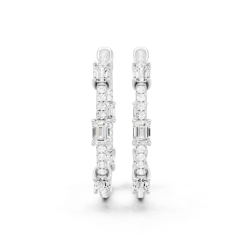 Auriya 14k Gold 3.00ctw Emerald Hoop Lab Grown Diamond Earrings (E-F VS) - White