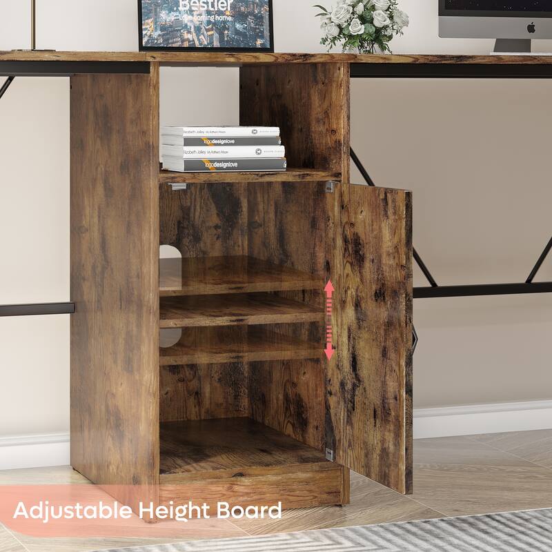 60'' L Shaped Desk with Storage Cabinet Office Computer Desk