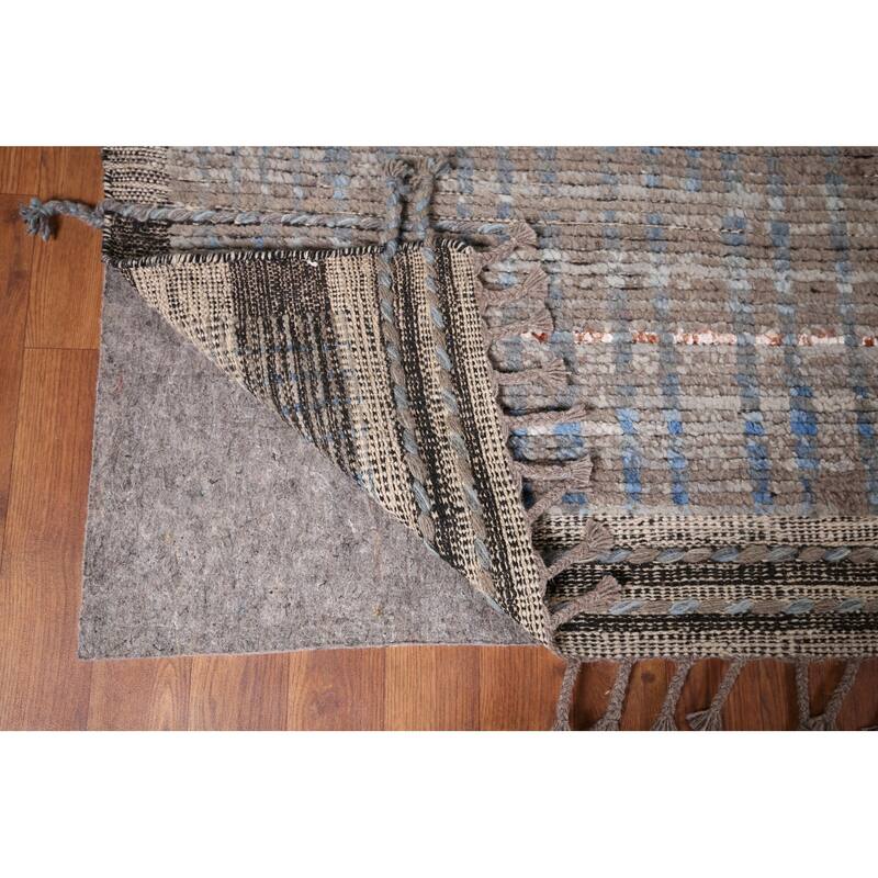 All-Over Striped Moroccan Oriental Area Rug Hand-Knotted Wool Carpet - 9'0"x 12'9"