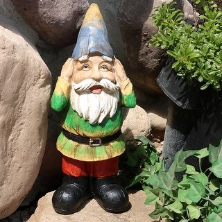 Sunnydaze Henry Hears No Evil Gnome Garden Statue and Lawn