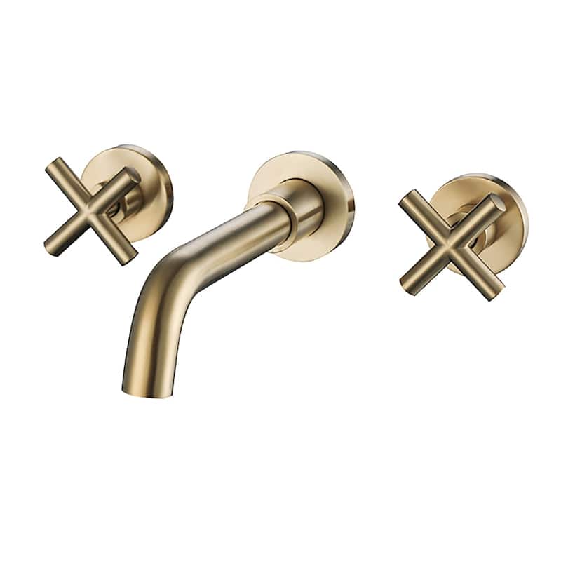 PROOX 360 Rotation Double Handle Wall Mounted Bathroom Faucet - Brushed Gold