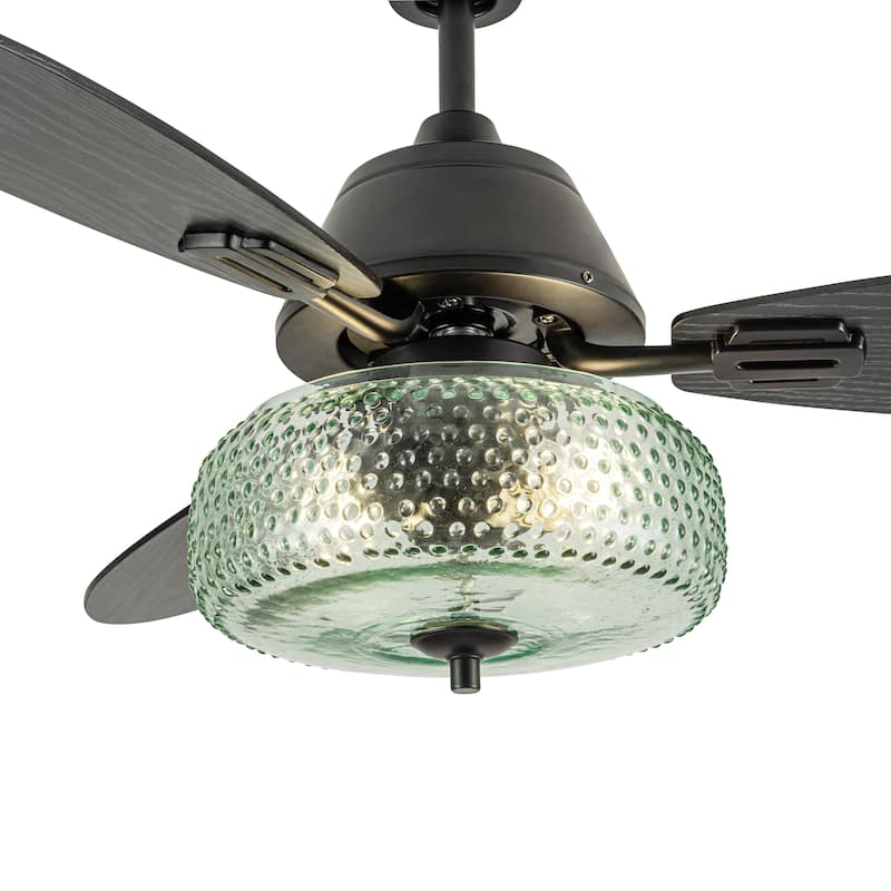 Lottie River of Goods 3-blade 42-inch Modern Indoor Ceiling Fan with Green Hand-Blown Glass Shade and Remote Control