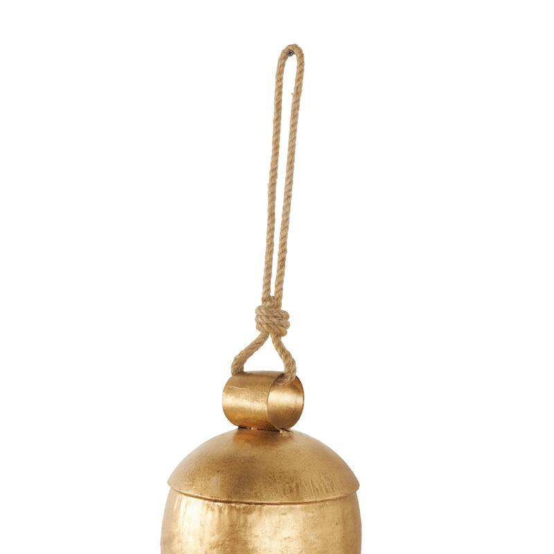 Gold Metal Indoor Outdoor Decorative Bell with Jute Hanging Rope