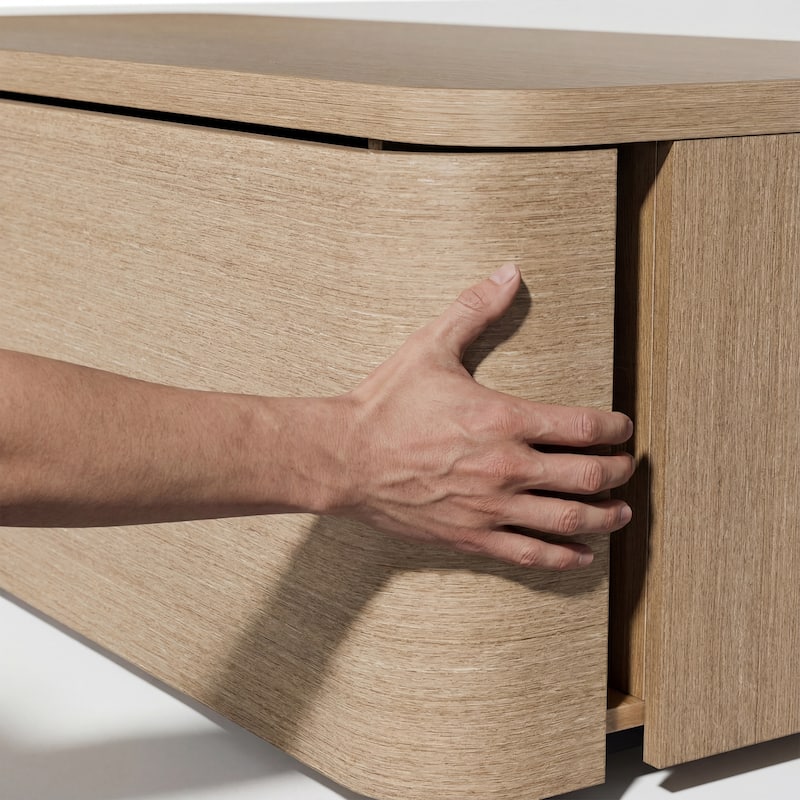 Coffee Table with Hidden Drawers, 55" Storage Coffee Table with Rounded Corners, Engineered Wood Veneer Living Room Center Table