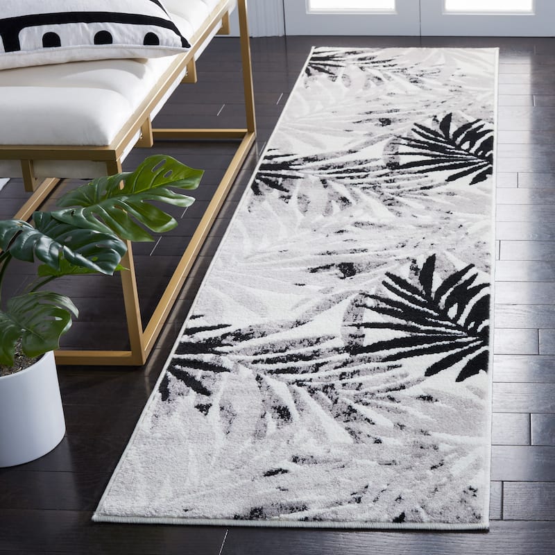 SAFAVIEH Skyler Leanna Distressed Tropical Watercolor Rug - 2' x 8' Runner - Ivory/Black