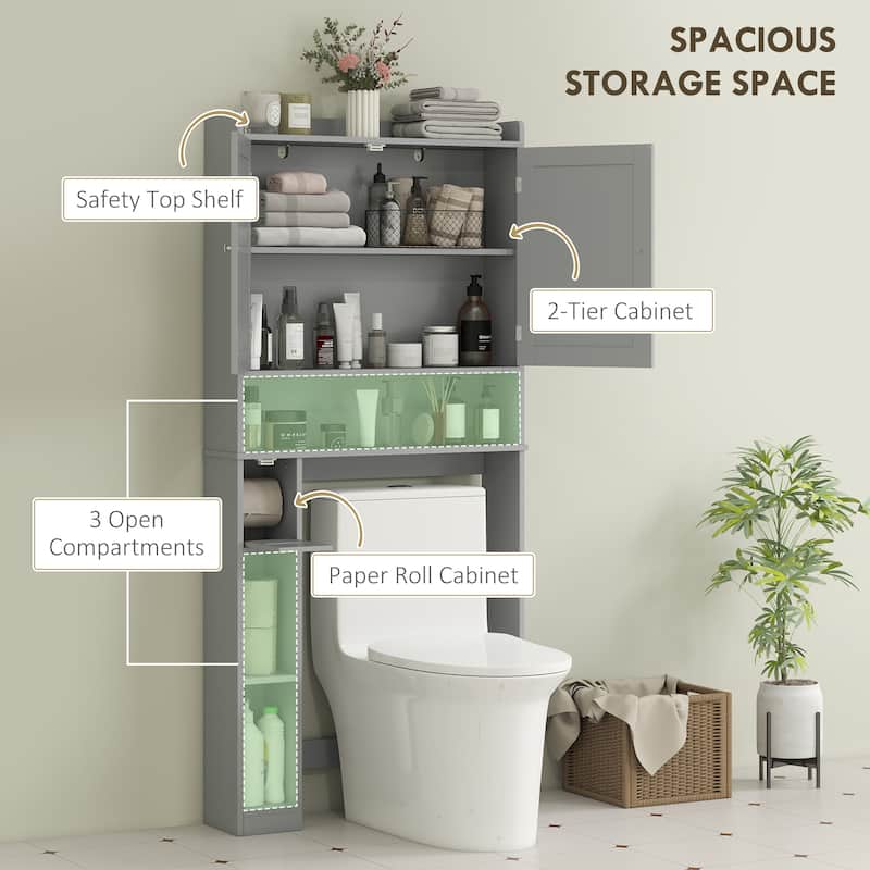MDF Over Toilet Storage Cabinet with Doors and Adjustable Shelf - 31.5" W x 7.7" D x 66.9" H