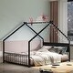 preview thumbnail 11 of 38, Metal House Floor Bed Frame with Roof and Colorful Lights Black - Full
