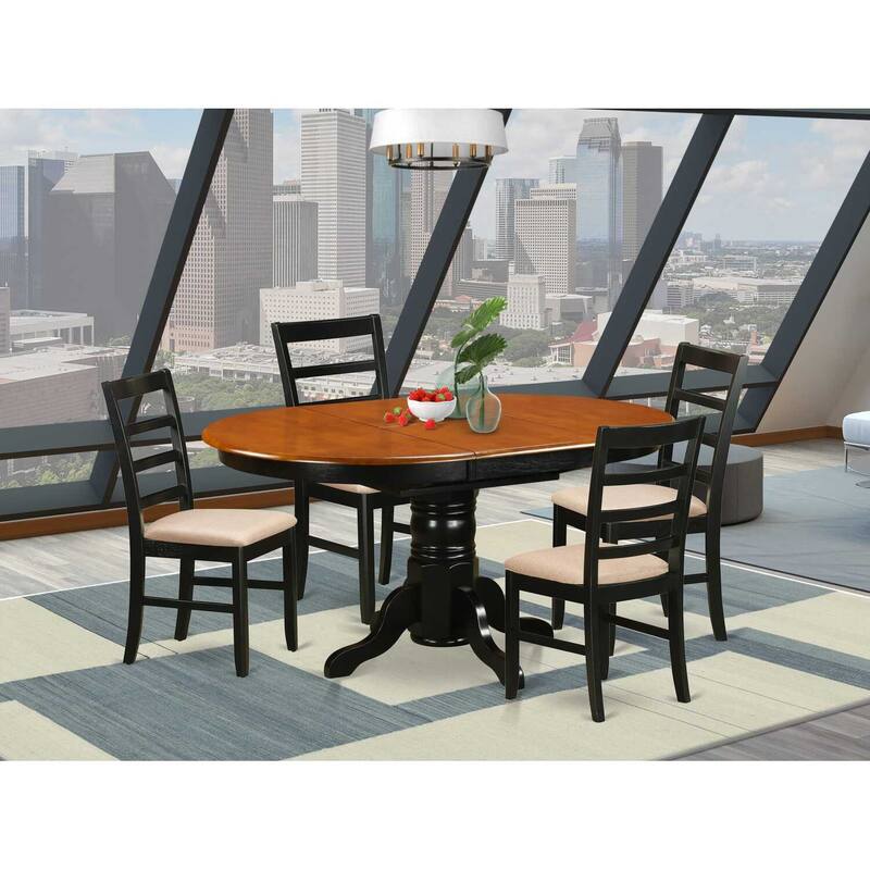HomeStock 5-Piece Oval Black and Cherry Finish Solid Wood Top Dining table with 4 Chairs