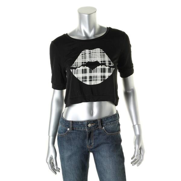 Shop Eric Lani Womens Juniors Crop Top Graphic Jewel Neck Free