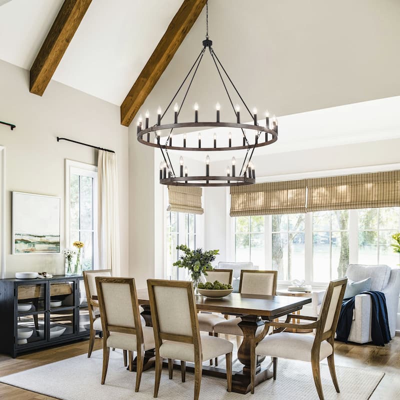 Rustic Wagon Wheel Chandelier 2 Tier 36-Light Extra Large Farmhouse Light Fixture