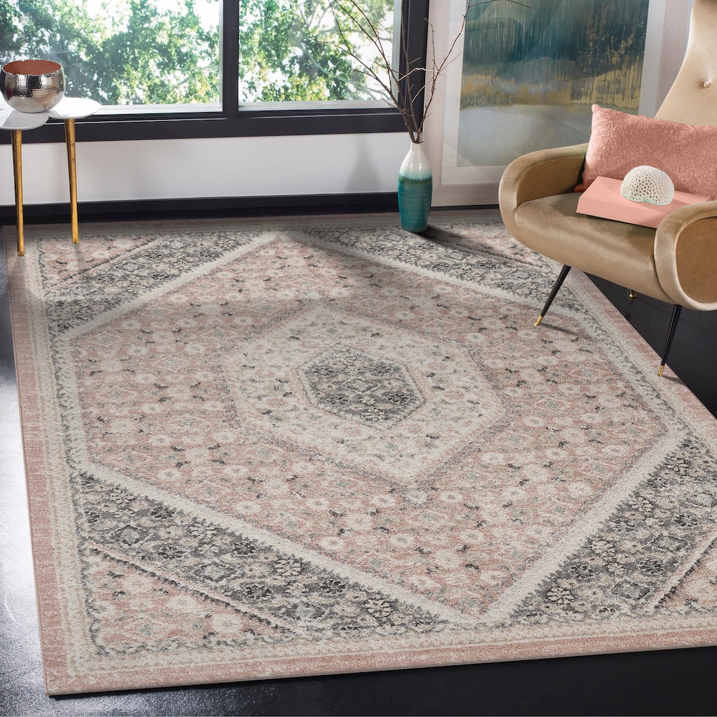 Sevita Soft Pink and Gray Oriental Area Rug