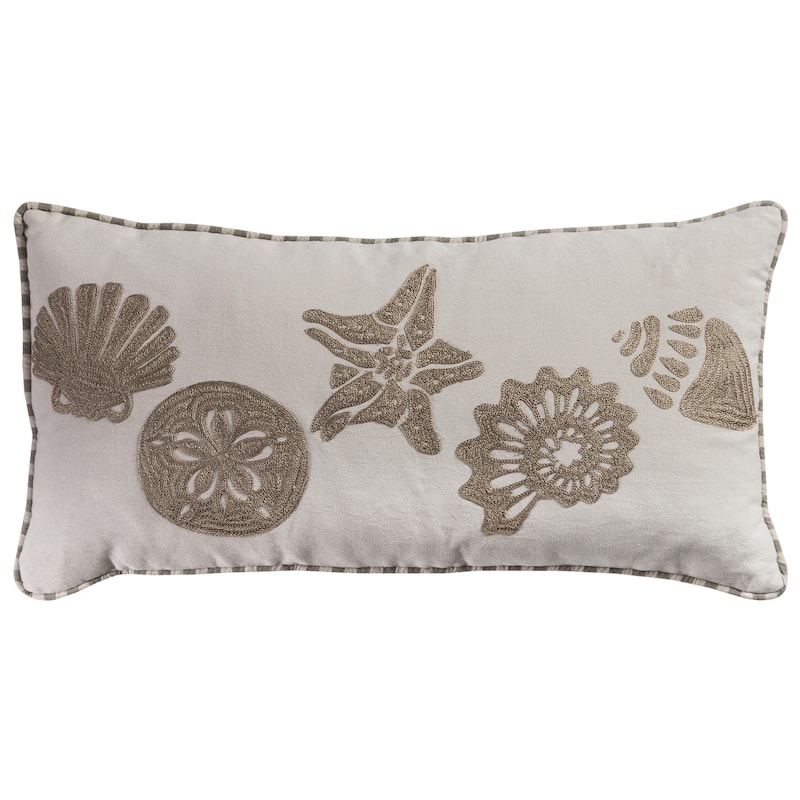 Rizzy Home Neutral Ivory and Tan Seashell Throw Pillow