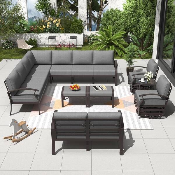 Aluminum Corner Sofa Set, Patio Outdoor Combination Sofa Set with Armrests and Foot Rests