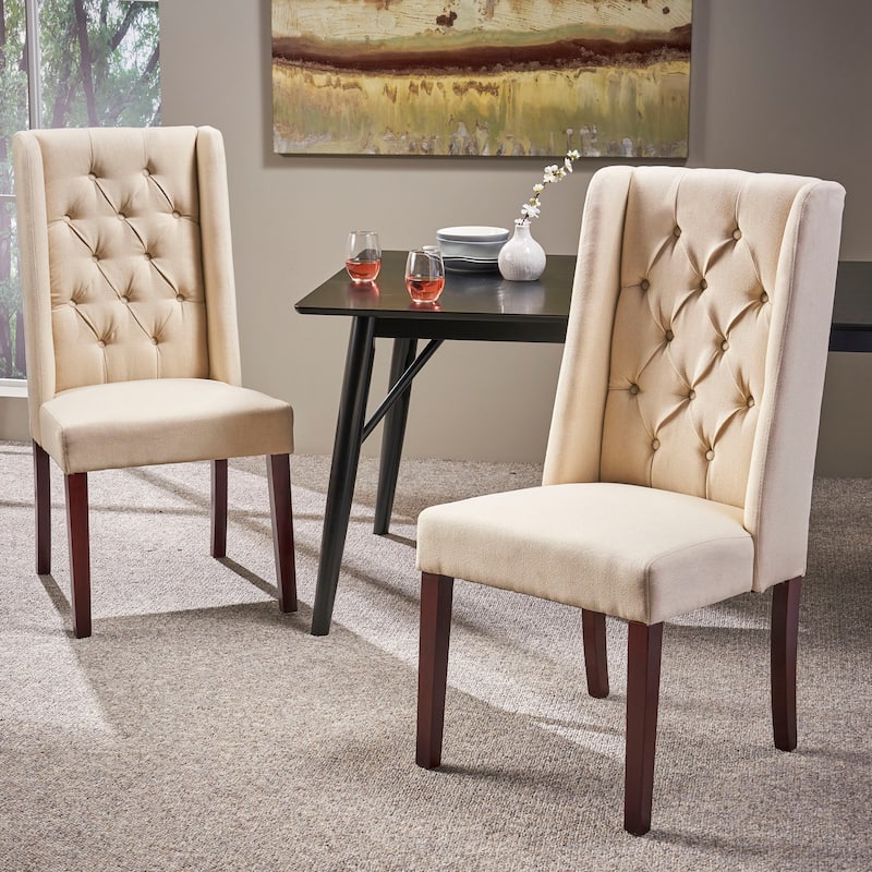 Beige Elegant Meeting Room Chair Vanity Chair with High Backrest, Upholstered Dining Chair Leisure Chair with Wood Legs - Beige