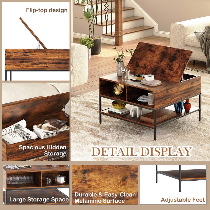 31.5"L Flip Top Coffee Table with Storage