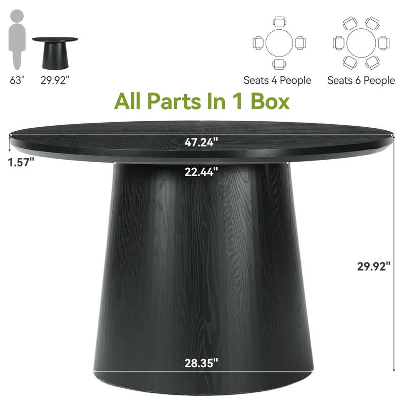 47 Inch Modern Round Dining Table for 4, Sturdy Pedestal Base