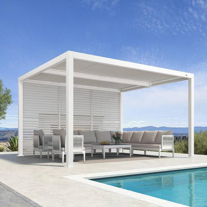 PURPLE LEAF Louvered Pergola Modern White Pergola with Adjustable Roof for Deck Backyard Garden
