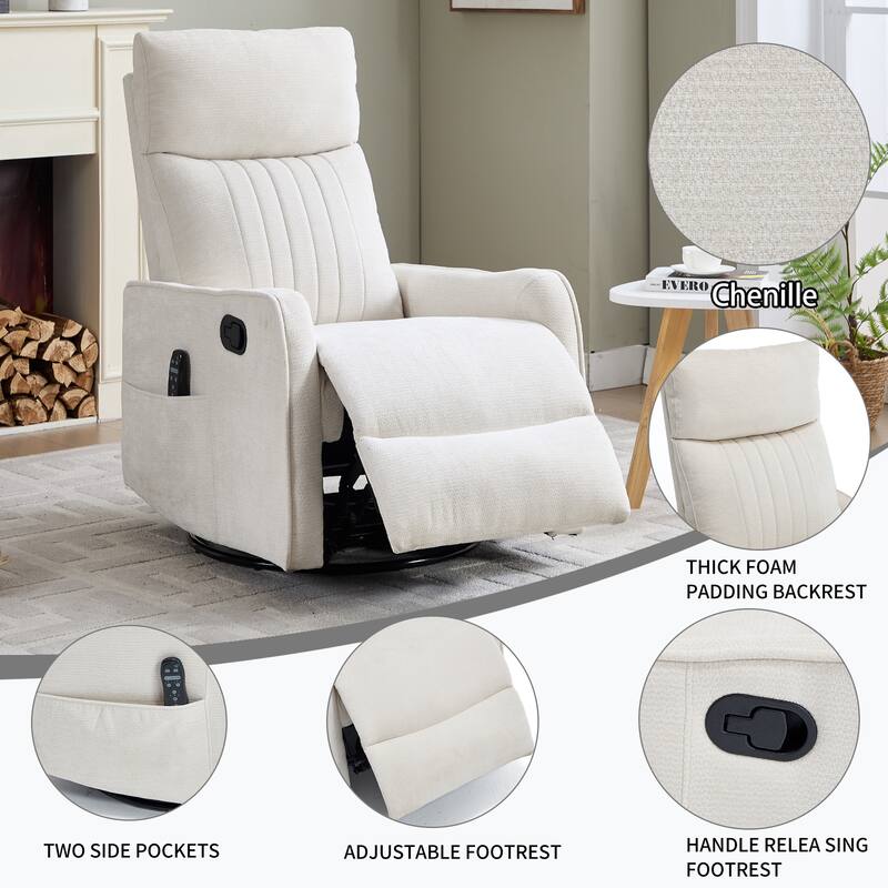 Roomfitters Swivel Rocker Recliner Chair, Manual Massage Armchair with Heat and Vibration, Fabric or Leather