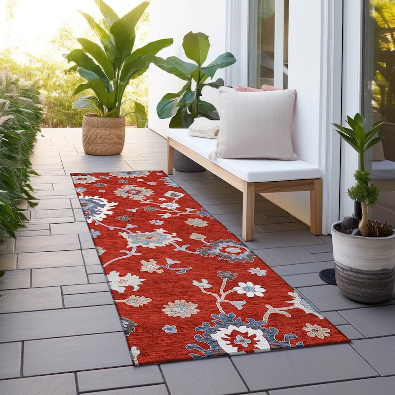 Machine Washable Indoor/ Outdoor Chantille Kashan Traditonal Rug - Red - 2'3" x 7'6"