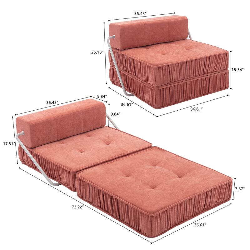 Folding Sofa Futon Sleeper Chair, Convertible Floor Couch and Mattress with Removable Cushion for Small Spaces