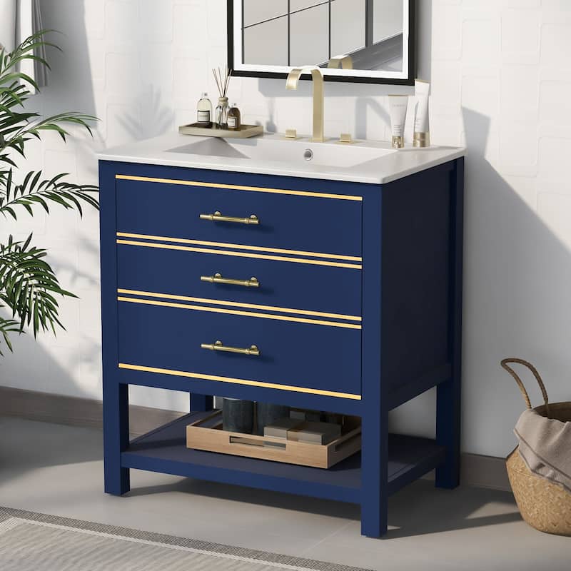 30 inch Freestanding Bathroom Vanity Set with Integrated Ceramic Sink