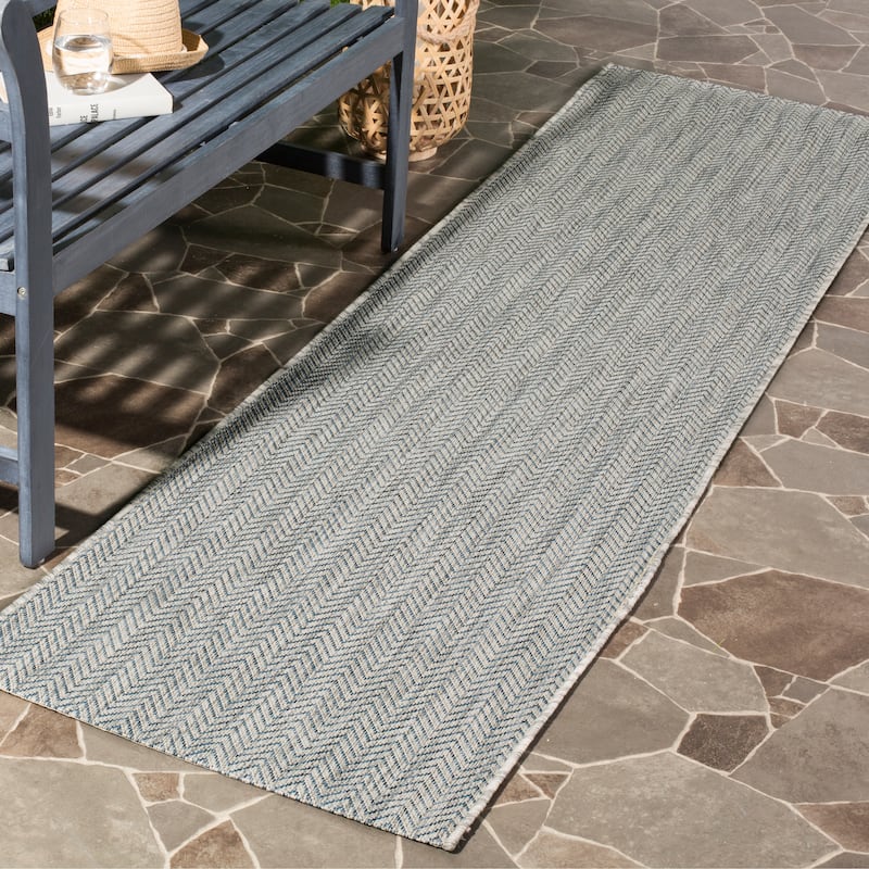 SAFAVIEH Courtyard Carolann Indoor/ Outdoor Waterproof Patio Backyard Rug - 2'3" x 20' Runner - Grey/Navy