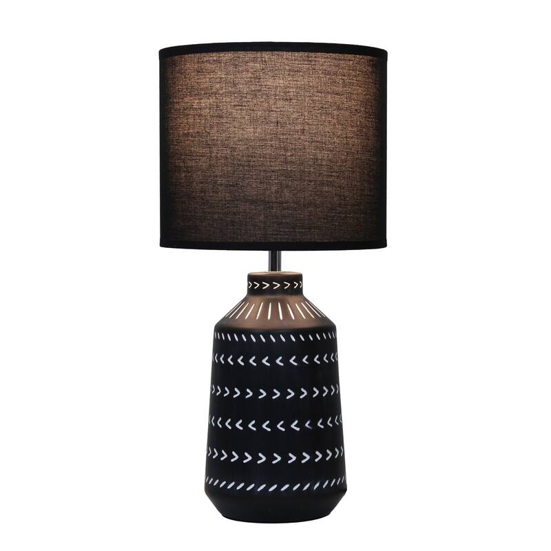 Tribal Style Hand Painted Ceramic Table Lamp with Drum Shade - 17" - Black