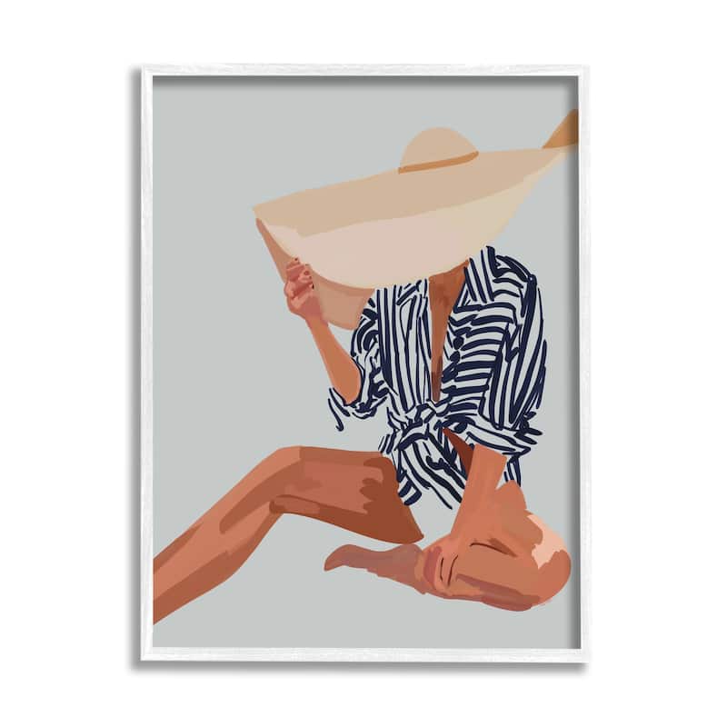 Stupell Woman Obscured By Sun Hat Summer Beach Portrait Framed Wall Art, Design by Amelia Noyes - 24 x 30 - White