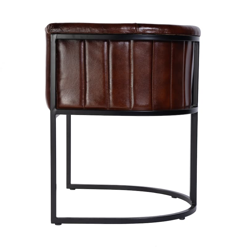 Rockford 19 in. Seat Height Leather and Iron Barrel Accent Chair