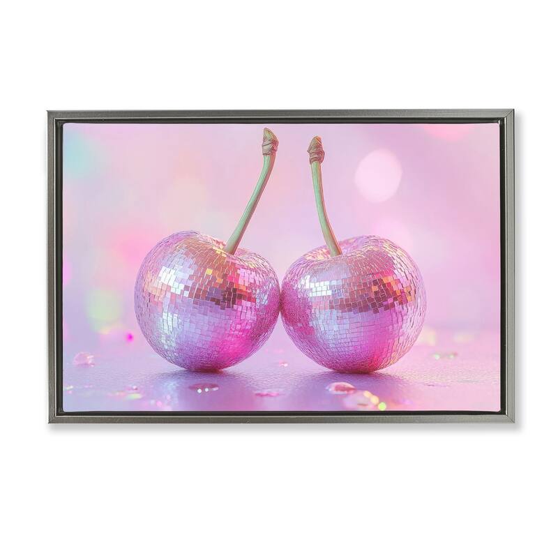 Stupell Pastel Shine Disco Cherries Framed Floater Canvas Wall Art Design By LSR Creative Studio - 31 x 21 - Grey