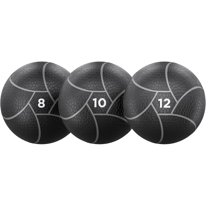 Power Systems 3-Piece 10" Elite Power Medicine Ball Kit - 8 lb, 10 lb & 12 lb for Strength Training - Grey