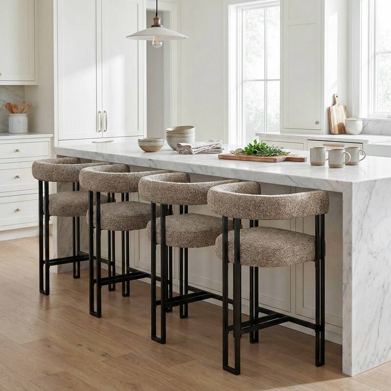 25" Seat Height Upholstered Tweed Black Matel Counter Stool