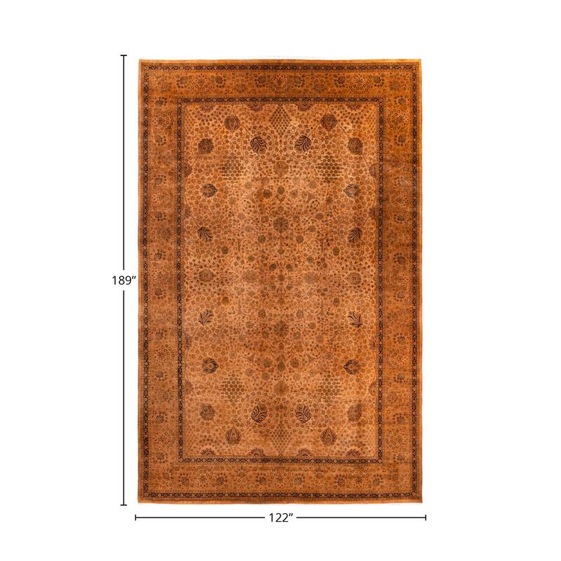 Overton Handknotted Wool Vintage Inspired Contemporary Overdyed Brown Area Rug - 15' 9" x 10' 2"