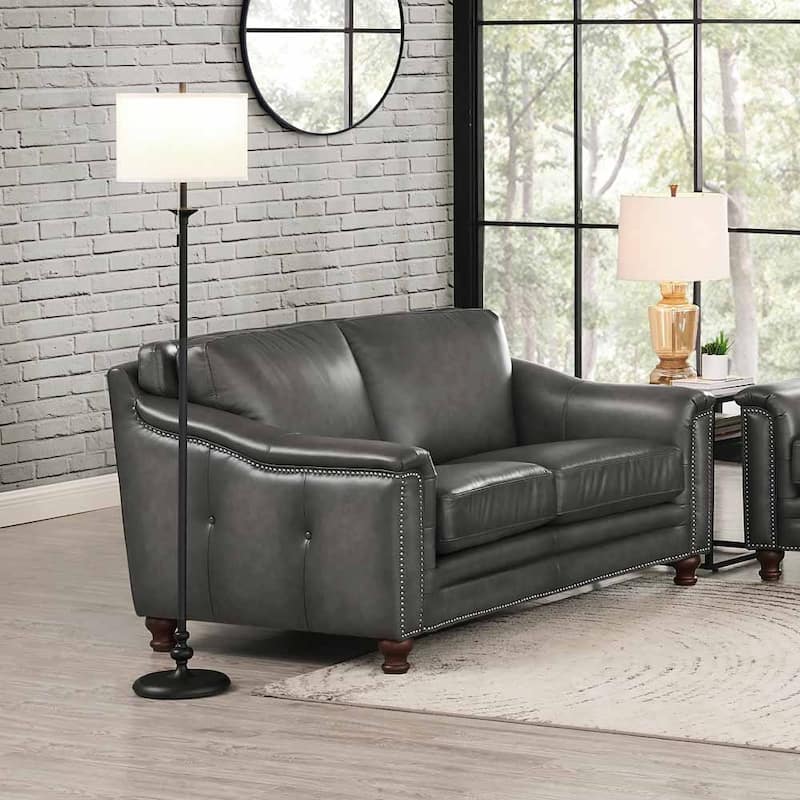 Hydeline Belfast Top Grain Leather Loveseat, Feather, Memory Foam and Springs