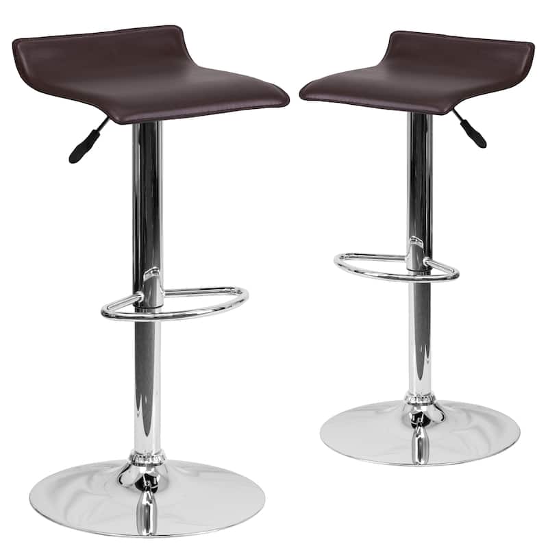 2 Pack Contemporary Vinyl Adjustable Height Barstool with Solid Wave Seat - 15"W x 15"D x 25.5" - 34"H