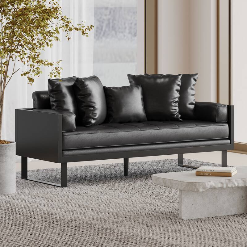Contemporary Oversize PU Upholstered Loveseat with Pillows - Black