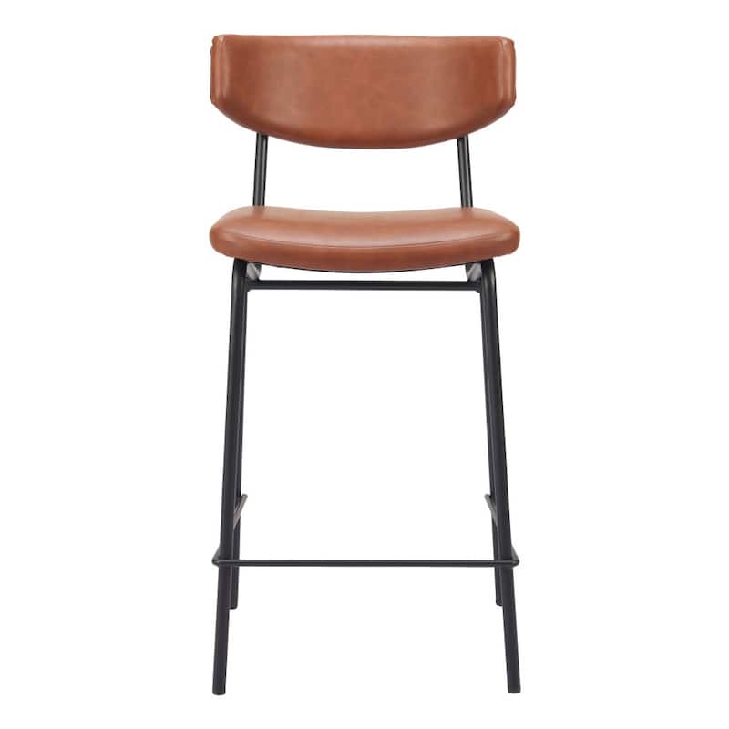HomeRoots Set of Two 30" Brown and Black Faux Leather and Steel Low Back Bar Height Bar Chairs