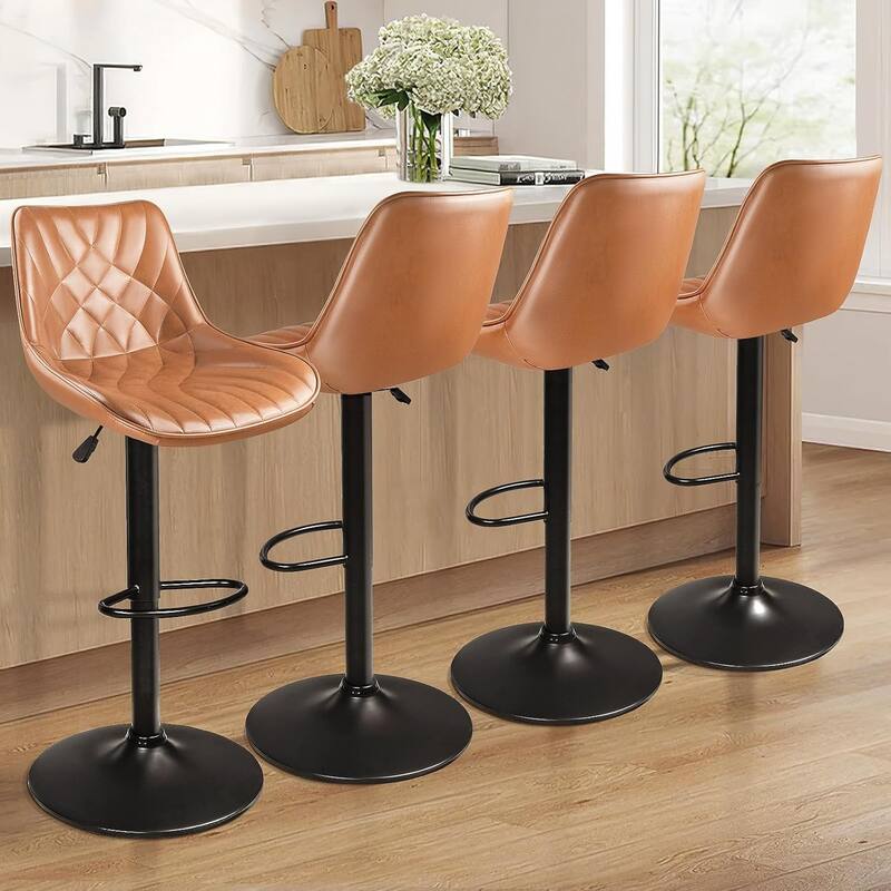 BOSSIN Bar Stools,Counter Heigh Faux Leather Adjustable Bar Stools with Back, Dining Chair