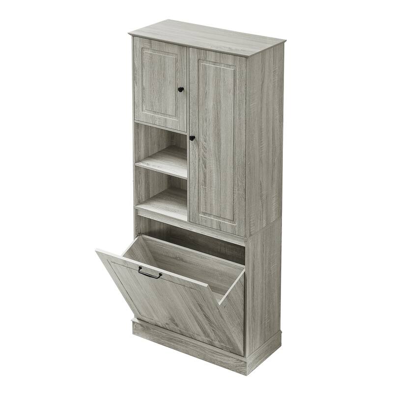 GDF Studio - Tommy Modern MDF Tall Storage Cabinet with Adjustable Shelves and Large Flip-Out Basket
